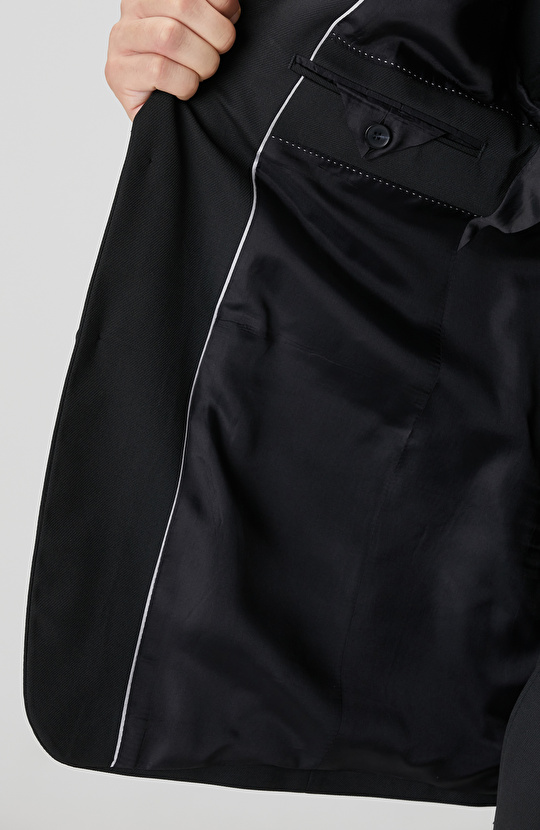 Siyah Diyagonal Yün Karışımlı Takım Elbise