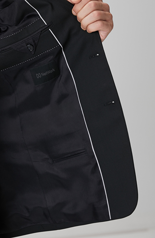 Siyah Diyagonal Yün Karışımlı Takım Elbise