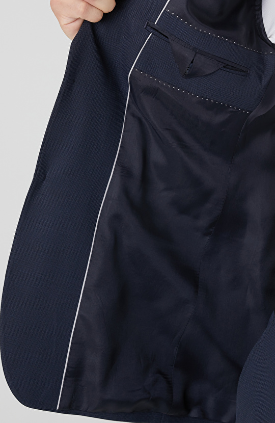 Lacivert Armürlü Yün Karışımlı Takım Elbise