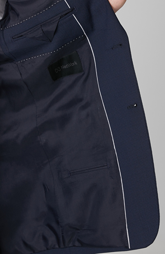 Lacivert Armürlü Yün Karışımlı Takım Elbise