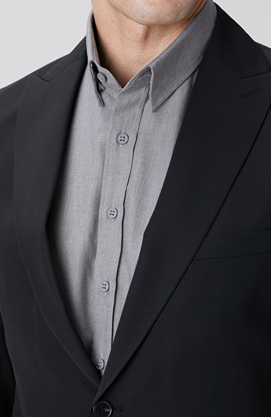 Siyah Piklapel Yaka Yün Takım Elbise