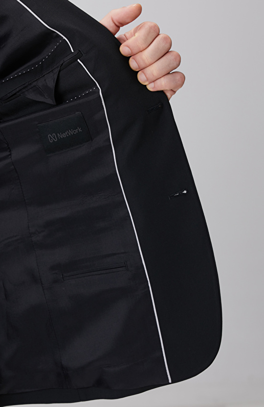 Siyah Piklapel Yaka Yün Takım Elbise