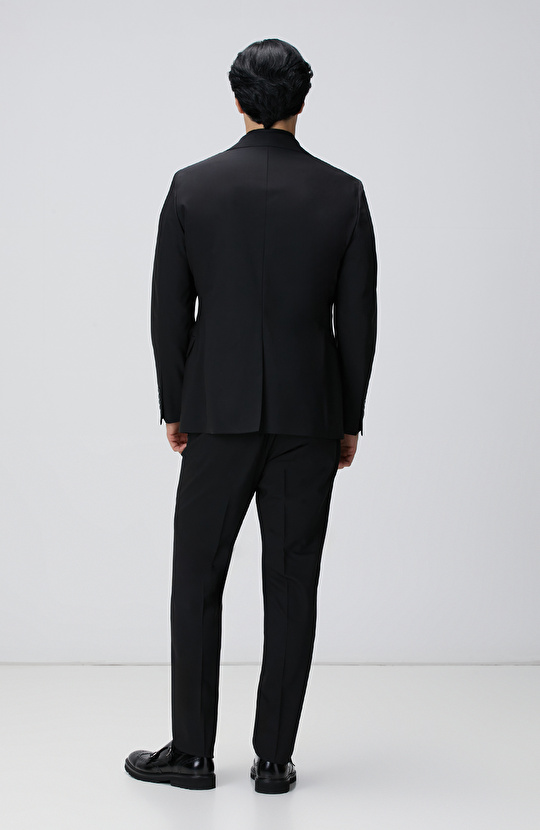 Slim Fit Siyah Yün Karışımlı Takım Elbise