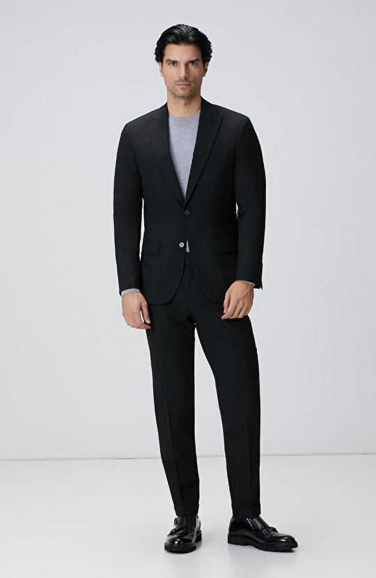 Slim Fit Siyah Çizgili Piklapel Yaka Takım Elbise