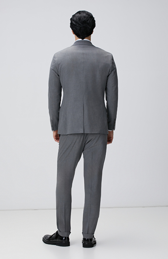 Slim Fit Açık Gri Çizgili Piklapel Yaka Takım