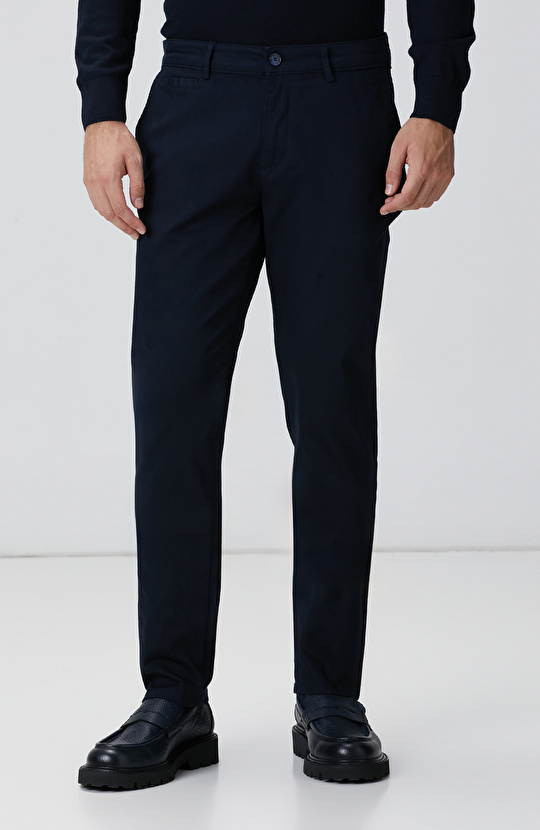 Lacivert Sepet Örgü Desenli Chino Pantolon