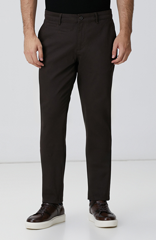 Kahverengi Sepet Örgü Desenli Chino Pantolon