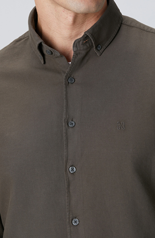 Haki Comfort Fit Petek Desen Parça Boya Gömlek