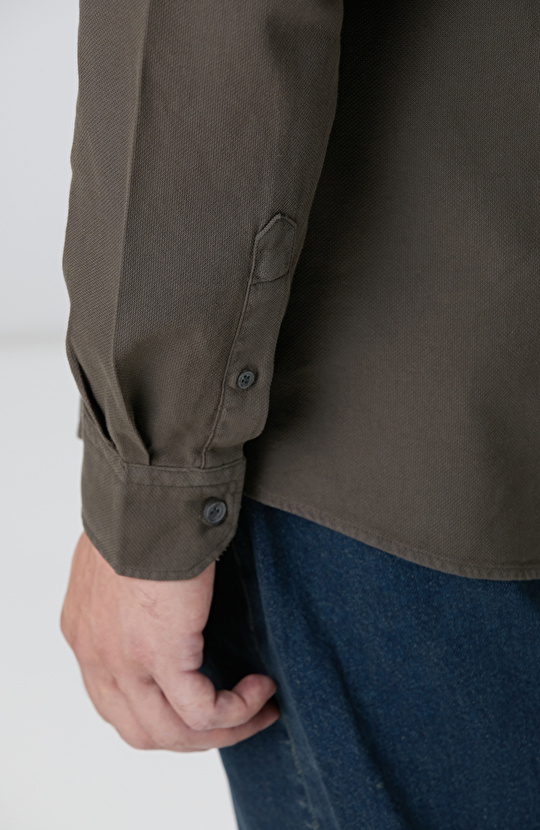 Haki Comfort Fit Petek Desen Parça Boya Gömlek