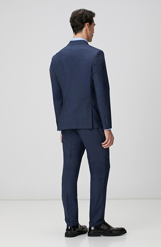 Lacivert Yün Karışımlı Oxford Takım Elbise