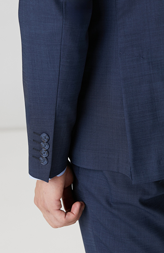 Lacivert Yün Karışımlı Oxford Takım Elbise