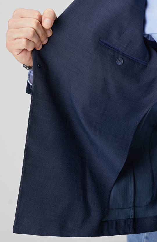 Lacivert Yün Karışımlı Oxford Takım Elbise