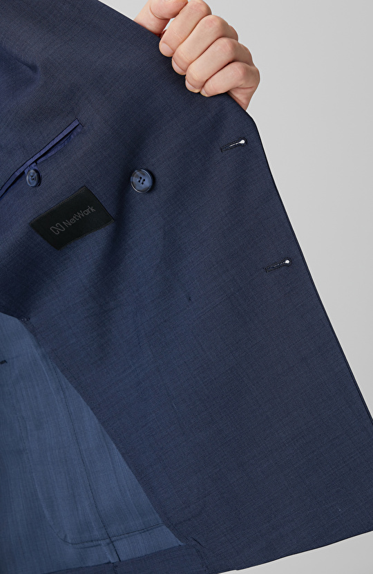 Lacivert Yün Karışımlı Oxford Takım Elbise