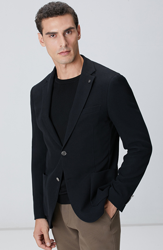 Siyah Mona Yaka Metal Düğmeli Örme Blazer Ceket Siyah Mona Yaka Metal Düğmeli Örme Blazer Ceket