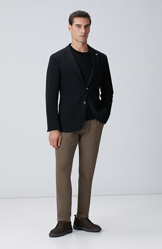 Siyah Mona Yaka Metal Düğmeli Örme Blazer Ceket