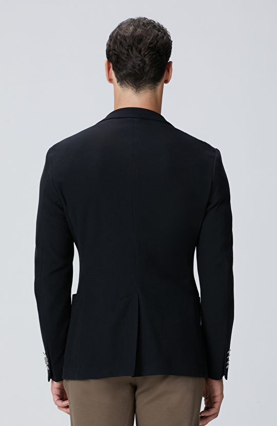 Siyah Mona Yaka Metal Düğmeli Örme Blazer Ceket