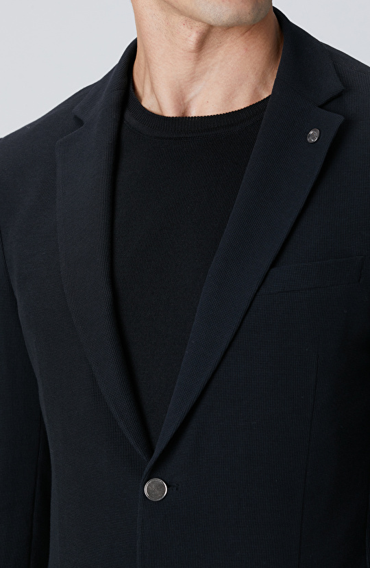 Siyah Mona Yaka Metal Düğmeli Örme Blazer Ceket