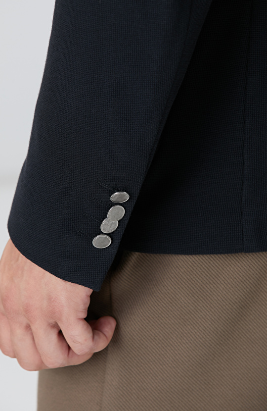 Siyah Mona Yaka Metal Düğmeli Örme Blazer Ceket