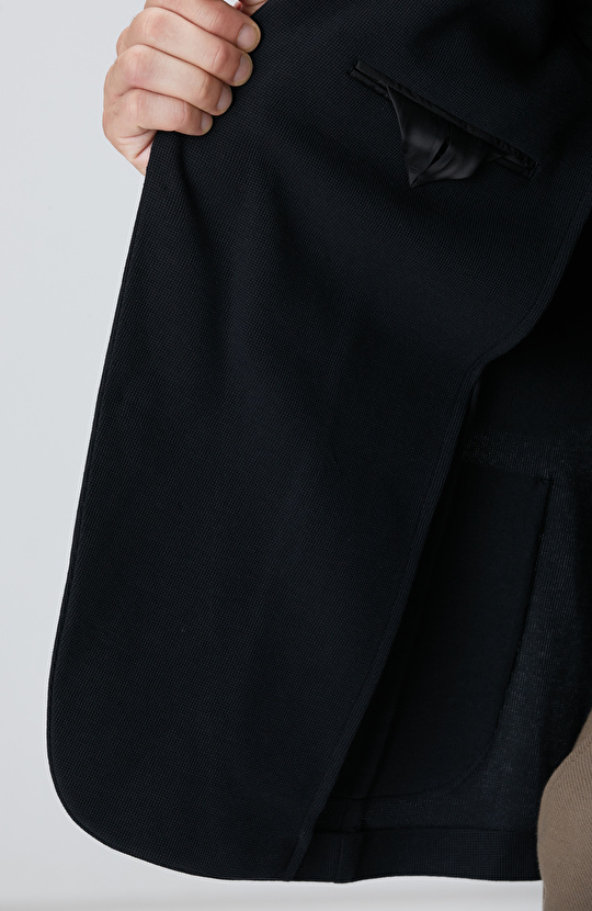 Siyah Mona Yaka Metal Düğmeli Örme Blazer Ceket