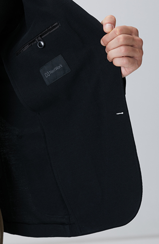 Siyah Mona Yaka Metal Düğmeli Örme Blazer Ceket