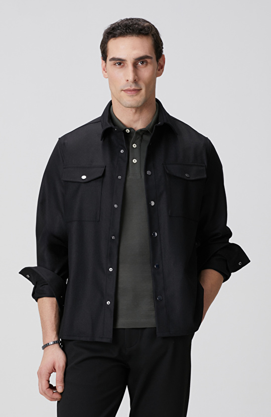 Antrasit Cep Detaylı Yün Dış Gömlek