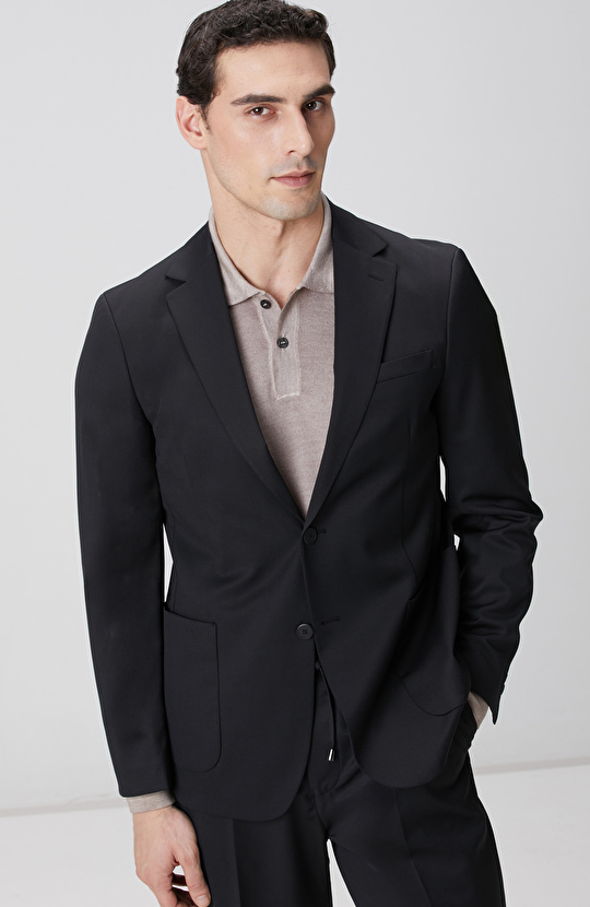 Siyah Mono Yaka Yün Mix Takım Elbise