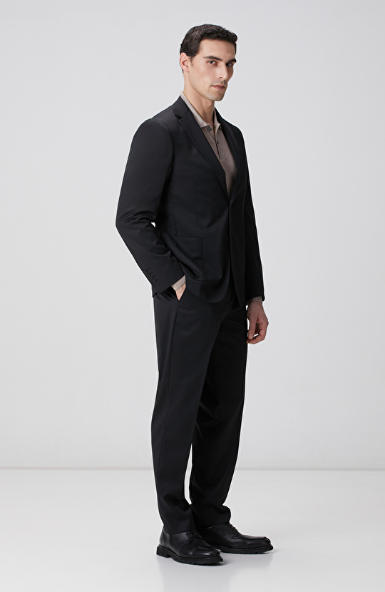 Siyah Mono Yaka Yün Mix Takım Elbise