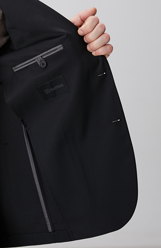 Siyah Mono Yaka Yün Mix Takım Elbise