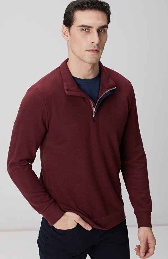 Bordo Süet Garni Detaylı Sweatshirt