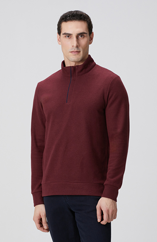 Bordo Süet Garni Detaylı Sweatshirt