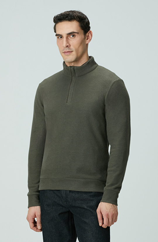 Haki Süet Garnili Sweatshirt