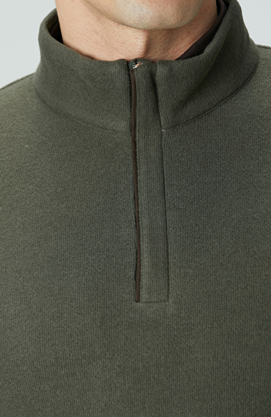 Haki Süet Garnili Sweatshirt