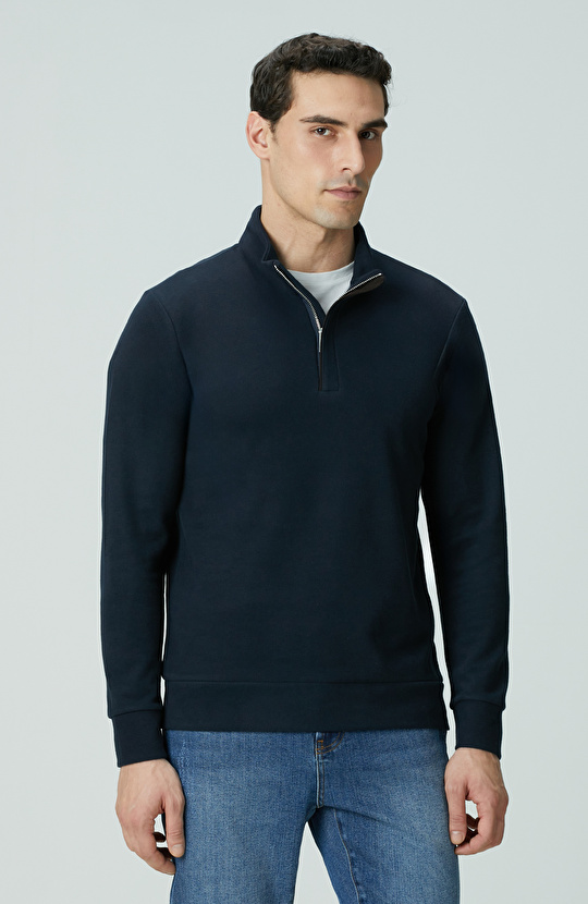 Lacivert Süet Garnili Sweatshirt