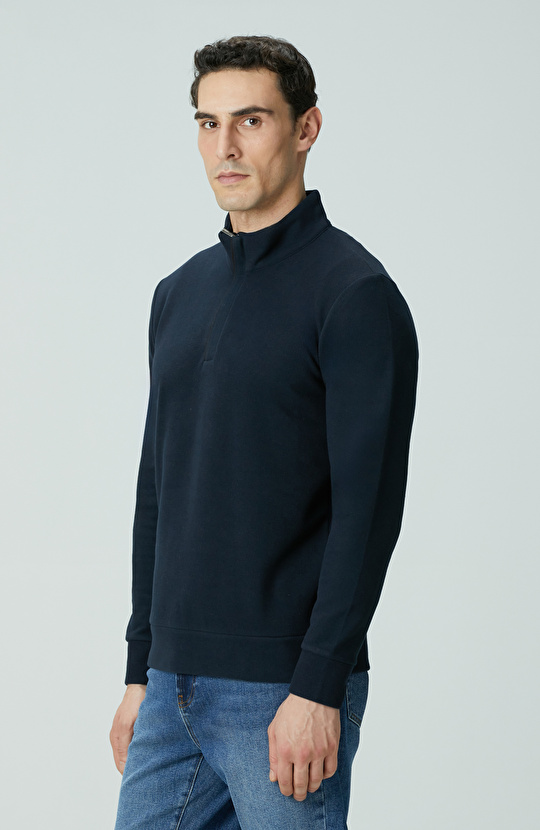 Lacivert Süet Garnili Sweatshirt