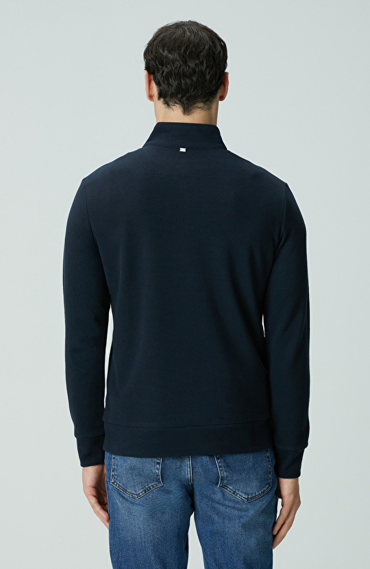 Lacivert Süet Garnili Sweatshirt