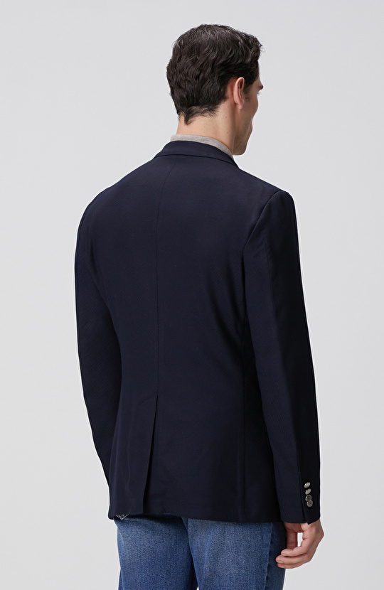 Lacivert Metal Düğmeli Yün Mix Blazer Ceket