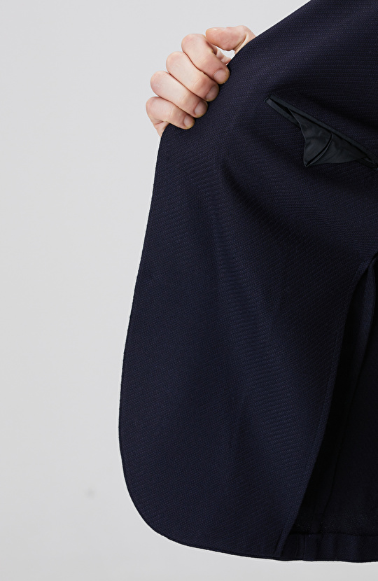 Lacivert Metal Düğmeli Yün Mix Blazer Ceket