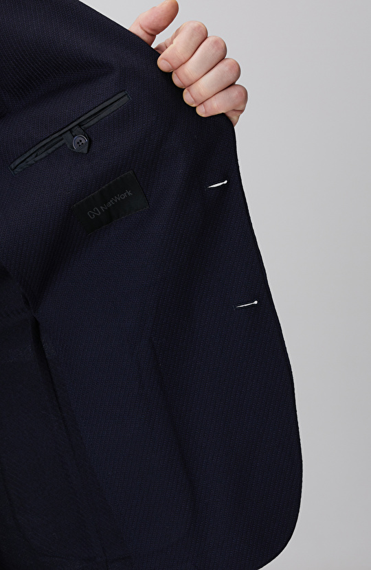 Lacivert Metal Düğmeli Yün Mix Blazer Ceket