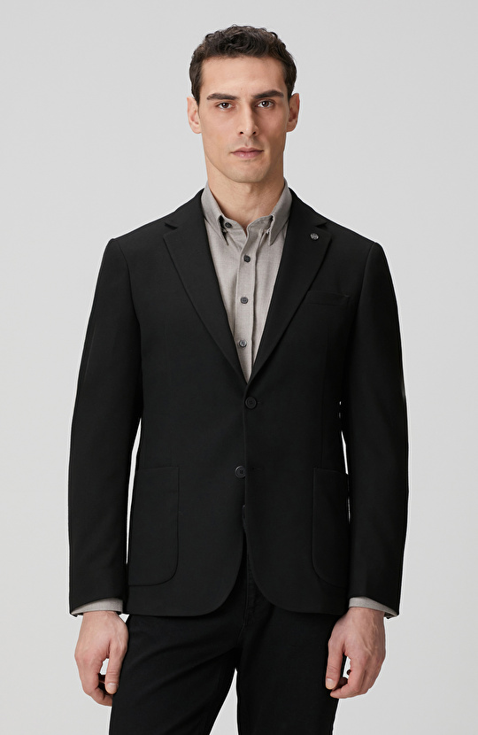 Siyah İnce Diyagonal Desen Ceket