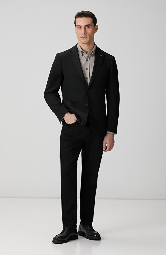 Siyah İnce Diyagonal Desen Ceket