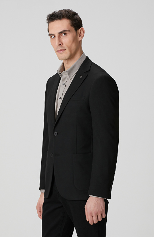 Siyah İnce Diyagonal Desen Ceket