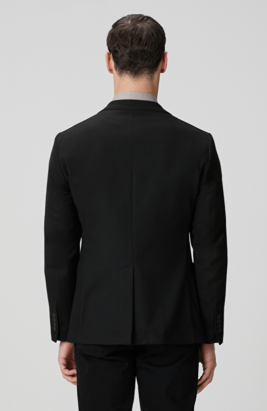 Siyah İnce Diyagonal Desen Ceket