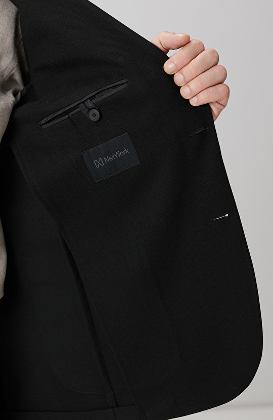 Siyah İnce Diyagonal Desen Ceket