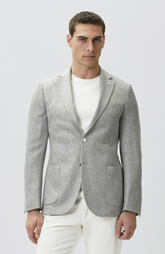 Gri Metal Düğme Detaylı Blazer Ceket