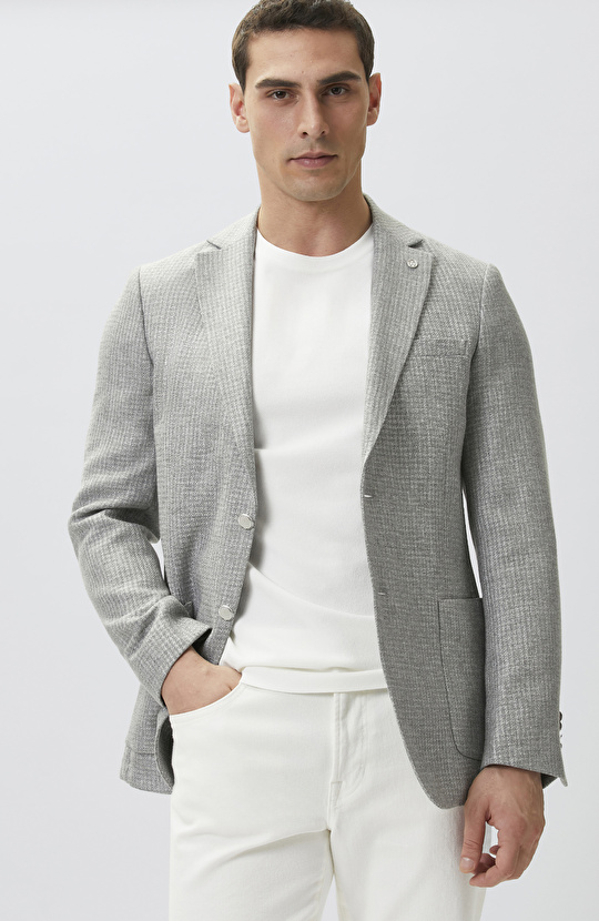 Gri Metal Düğme Detaylı Blazer Ceket