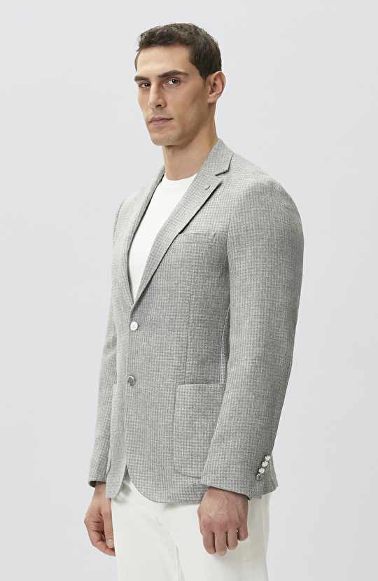 Gri Metal Düğme Detaylı Blazer Ceket