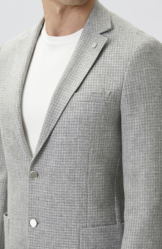 Gri Metal Düğme Detaylı Blazer Ceket