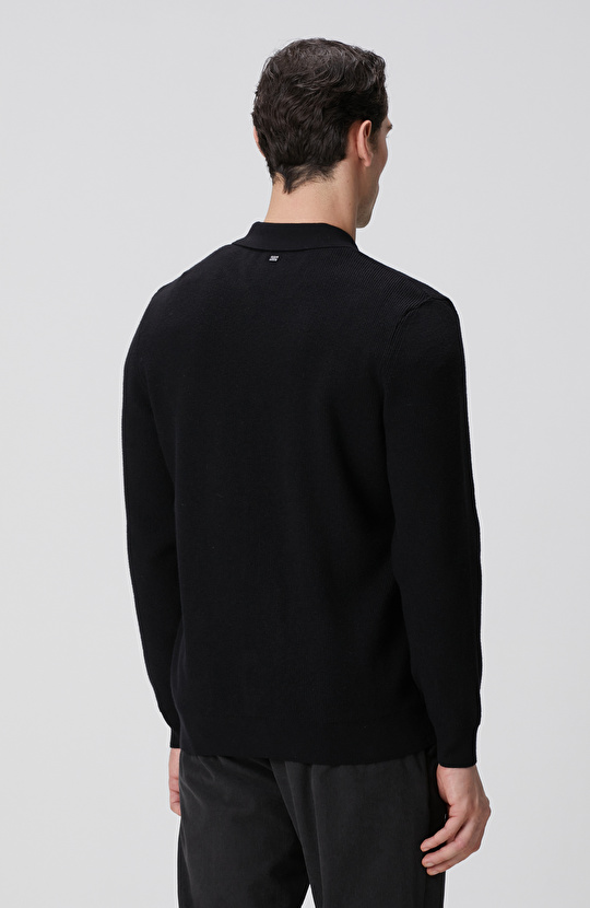 Siyah Polo Yaka Cepli Triko Hırka