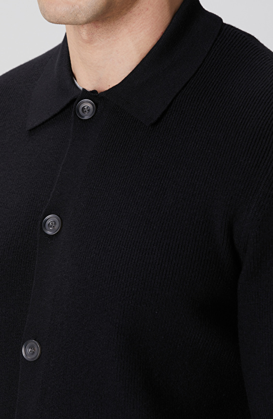 Siyah Polo Yaka Cepli Triko Hırka