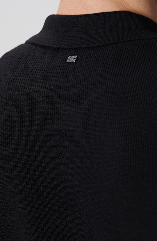 Siyah Polo Yaka Cepli Triko Hırka